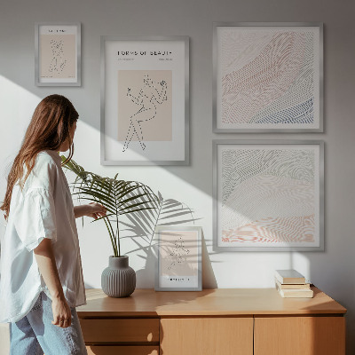 Conjunto de 5 quadros com moldura Formas de beleza, linhas de silhueta