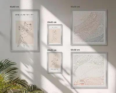 Conjunto de 5 quadros com moldura estampa de formas de beleza e linhas de silhueta