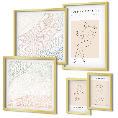 Conjunto de 5 quadros com moldura Formas de beleza, linhas de silhueta