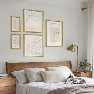 Conjunto de 5 quadros com moldura Formas de beleza, linhas de silhueta