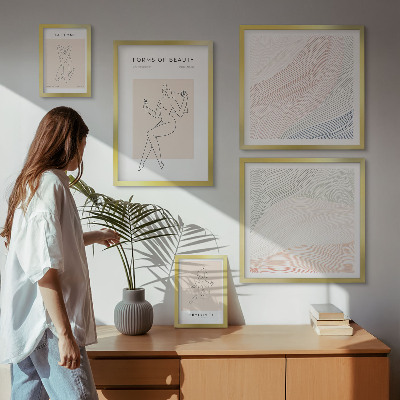 Conjunto de 5 quadros com moldura Formas de beleza, linhas de silhueta