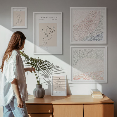 Conjunto de 5 quadros com moldura Formas de beleza, linhas de silhueta