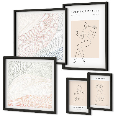Conjunto de 5 quadros com moldura Formas de beleza, linhas de silhueta