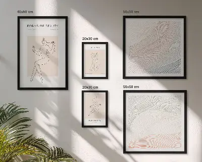 Conjunto de 5 quadros com moldura estampa de formas de beleza e linhas de silhueta