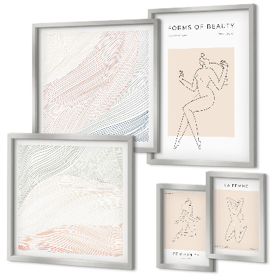 Conjunto de 5 quadros com moldura Formas de beleza, linhas de silhueta