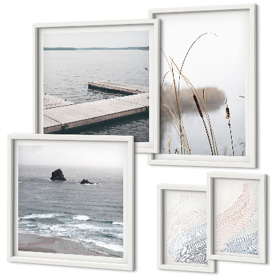 Conjunto de 5 quadros decorativos Paisagens marinhas minimalistas