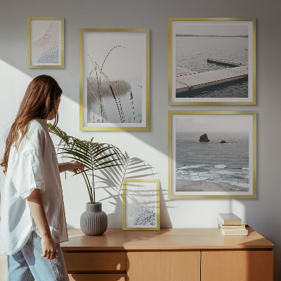 Conjunto de 5 quadros decorativos Paisagens marinhas minimalistas