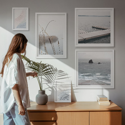 Conjunto de 5 quadros decorativos Paisagens marinhas minimalistas