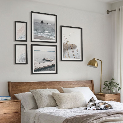 Conjunto de 5 quadros decorativos Paisagens marinhas minimalistas