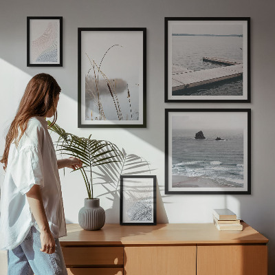 Conjunto de 5 quadros decorativos Paisagens marinhas minimalistas