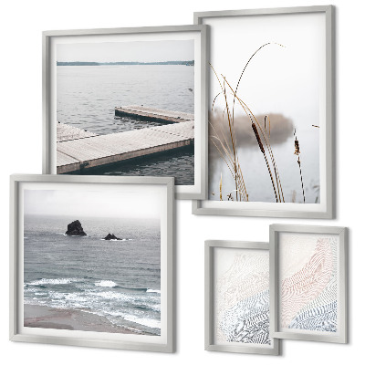 Conjunto de 5 quadros decorativos Paisagens marinhas minimalistas