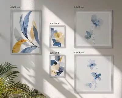 Conjunto de 5 quadros com moldura motivos vegetais em tons pastel para interiores