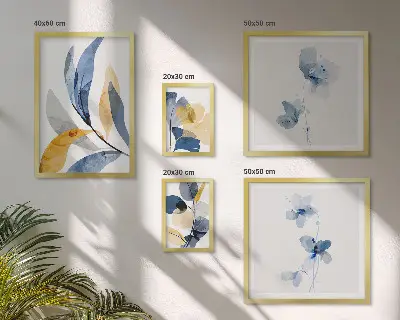 Conjunto de 5 quadros com moldura motivos vegetais em tons pastel para interiores