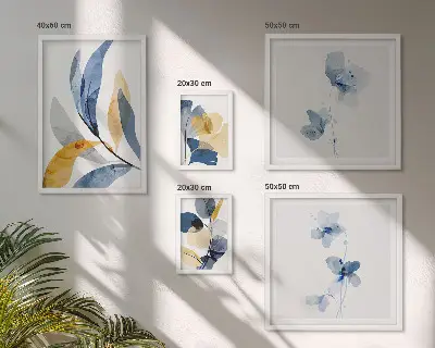 Conjunto de 5 quadros com moldura motivos vegetais em tons pastel para interiores