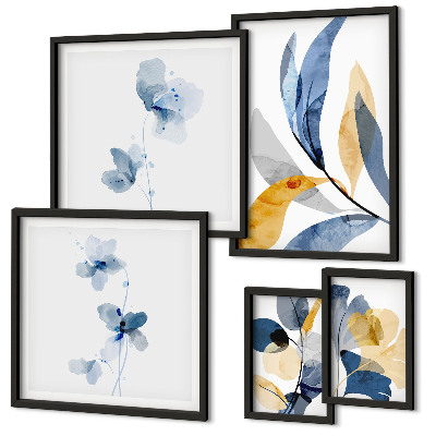 Conjunto de 5 quadros com moldura Motivos vegetais em interiores em tons pastel