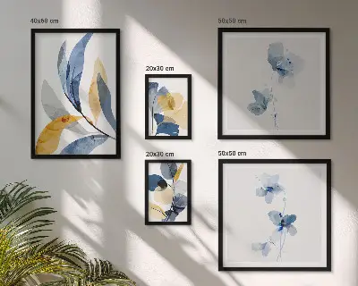 Conjunto de 5 quadros com moldura motivos vegetais em tons pastel para interiores