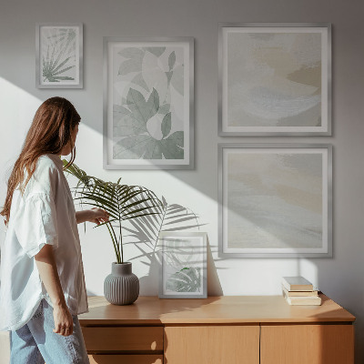 Conjunto de 5 quadros decorativos Motivos vegetais em tons de cinza e branco