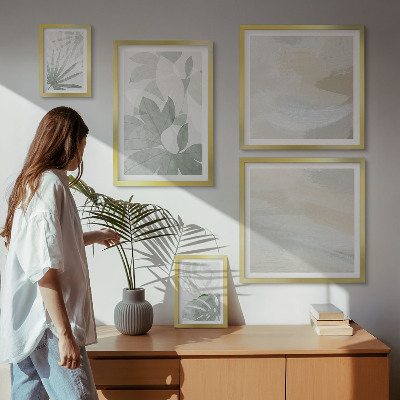 Conjunto de 5 quadros decorativos Motivos vegetais em tons de cinza e branco