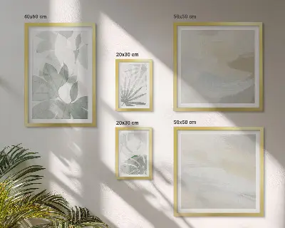 Conjunto de 5 quadros decorativos com motivos vegetais em tons de cinza e branco