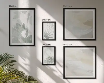 Conjunto de 5 quadros decorativos com motivos vegetais em tons de cinza e branco