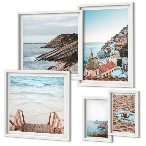 Galeria de quadros para parede temática de cidades italianas, praias e relaxamento