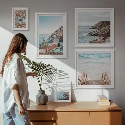 Galeria de quadros para parede temática de cidades italianas, praias e relaxamento