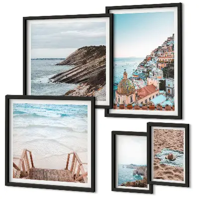 Galeria de quadros para parede temática de cidades italianas, praias e relaxamento