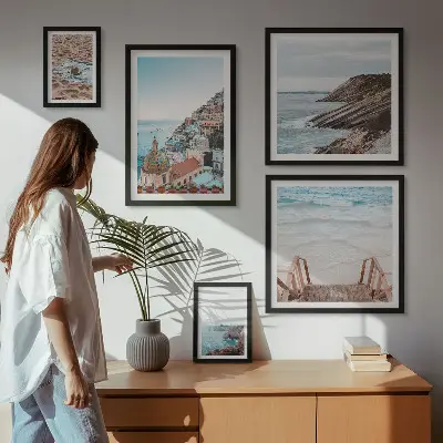 Galeria de quadros para parede temática de cidades italianas, praias e relaxamento