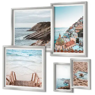 Galeria de quadros para parede temática de cidades italianas, praias e relaxamento