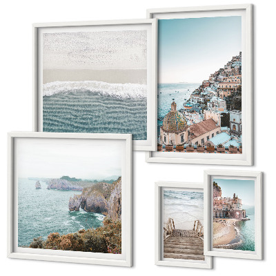 Conjunto de 5 quadros decorativos Paisagens de uma cidade litorânea