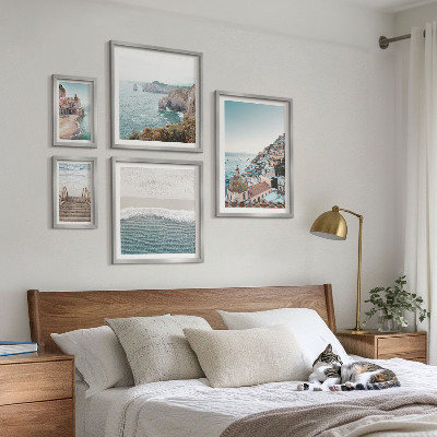 Conjunto de 5 quadros decorativos Paisagens de uma cidade litorânea