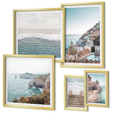 Conjunto de 5 quadros decorativos Paisagens de uma cidade litorânea