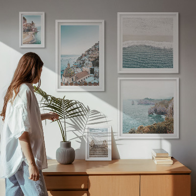 Conjunto de 5 quadros decorativos Paisagens de uma cidade litorânea
