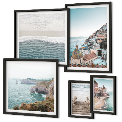 Conjunto de 5 quadros decorativos Paisagens de uma cidade litorânea