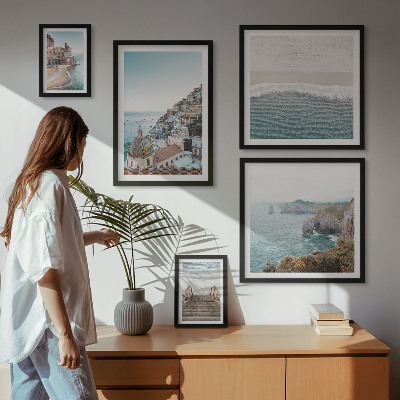 Conjunto de 5 quadros decorativos Paisagens de uma cidade litorânea