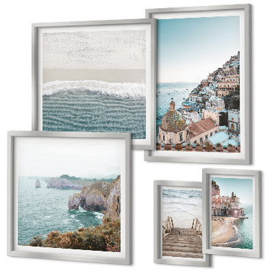 Conjunto de 5 quadros decorativos Paisagens de uma cidade litorânea