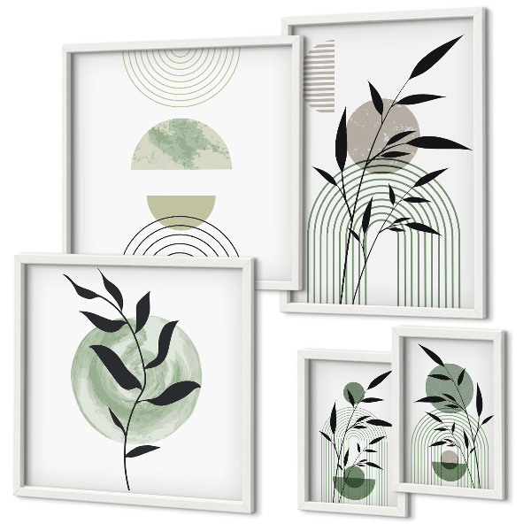 Conjunto de 5 quadros com moldura Gráficos de plantas estilosos