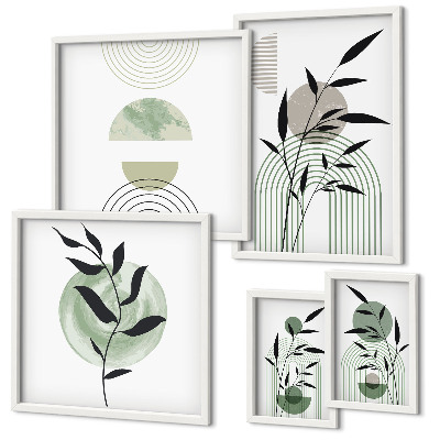 Conjunto de 5 quadros com moldura Gráficos de plantas estilosos