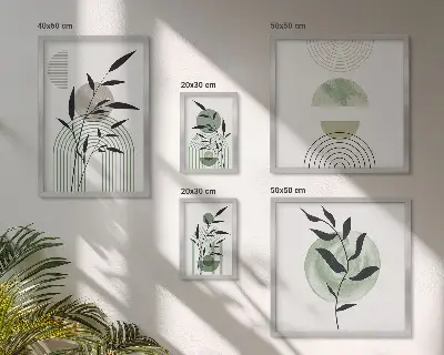 Conjunto de 5 quadros com moldura com estampas de plantas estilizadas