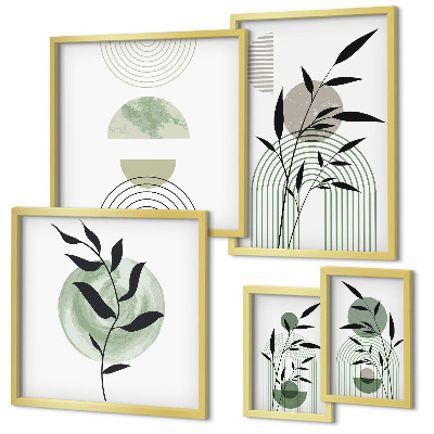 Conjunto de 5 quadros com moldura Gráficos de plantas estilosos