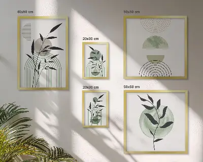 Conjunto de 5 quadros com moldura com estampas de plantas estilizadas