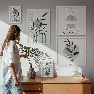 Conjunto de 5 quadros com moldura Gráficos de plantas estilosos