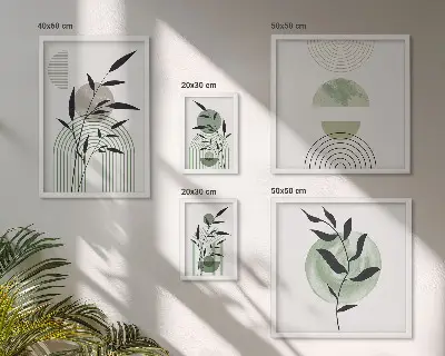 Conjunto de 5 quadros com moldura com estampas de plantas estilizadas