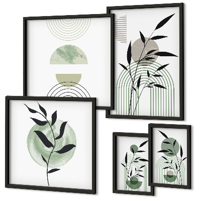 Conjunto de 5 quadros com moldura Gráficos de plantas estilosos