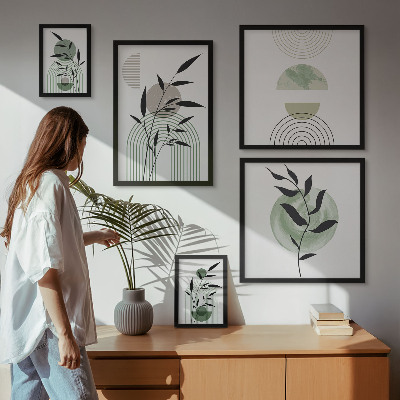 Conjunto de 5 quadros com moldura Gráficos de plantas estilosos