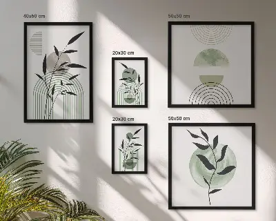 Conjunto de 5 quadros com moldura com estampas de plantas estilizadas