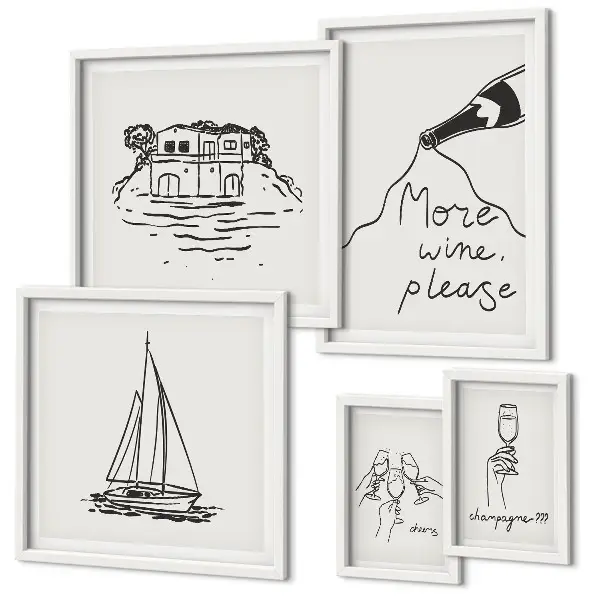 Conjunto de 5 quadros decorativos com estampas elegantes de vinhos para relaxar