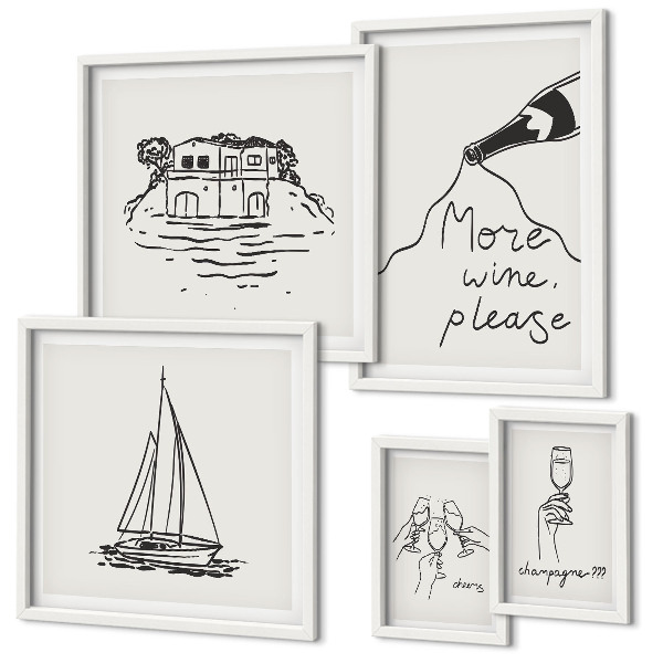 Conjunto de 5 quadros decorativos Gráficos de vinho elegantes para relaxar