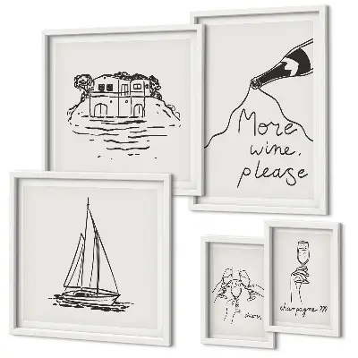 Conjunto de 5 quadros decorativos com estampas elegantes de vinhos para relaxar