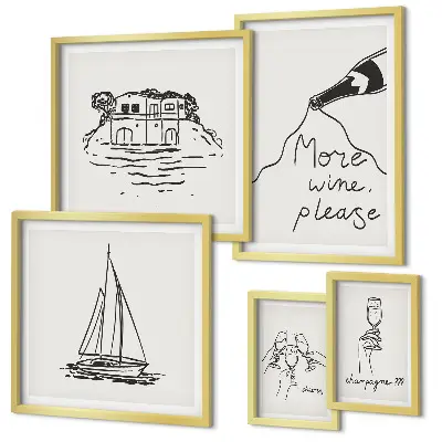 Conjunto de 5 quadros decorativos com estampas elegantes de vinhos para relaxar